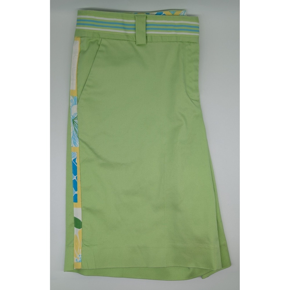Lilly‎ Pulitzer Chino Shorts Women's 10 Green Preppy Beach Coastal Patch Trimmed